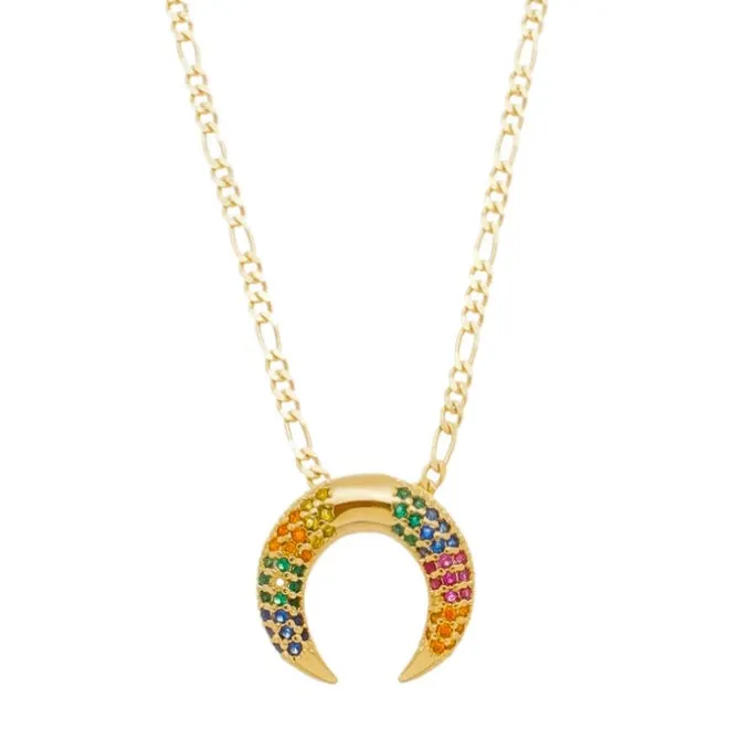 Colar Piuka Luna Chifre Italiano Zircônias Coloridas Folheado a Ouro 18k