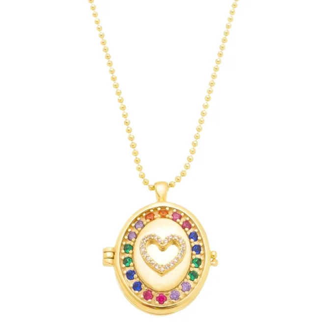 Colar Relicário de Coração Life Zircônias Coloridas Folheado a Ouro 18k