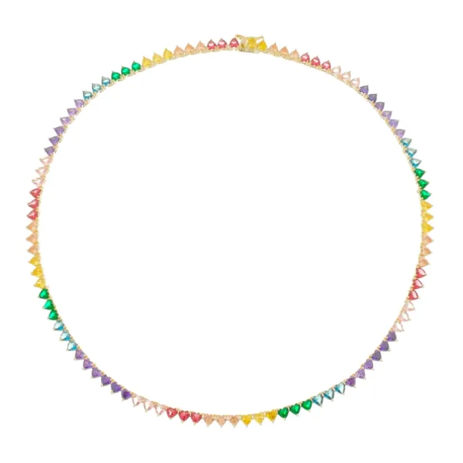 Colar Riviera Beatriz Coração Zircônias Coloridas Folheado a Ouro 18k