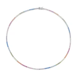 Colar Riviera Celine 38 cm Zicônias Coloridas Prata 925 Banhado em Ródio Branco