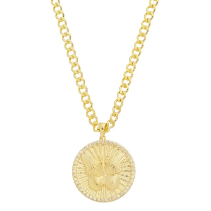 Colar Silvia Medalha Borboleta o que Não Te Desafia Não Te Transforma Folheado a Ouro 18k