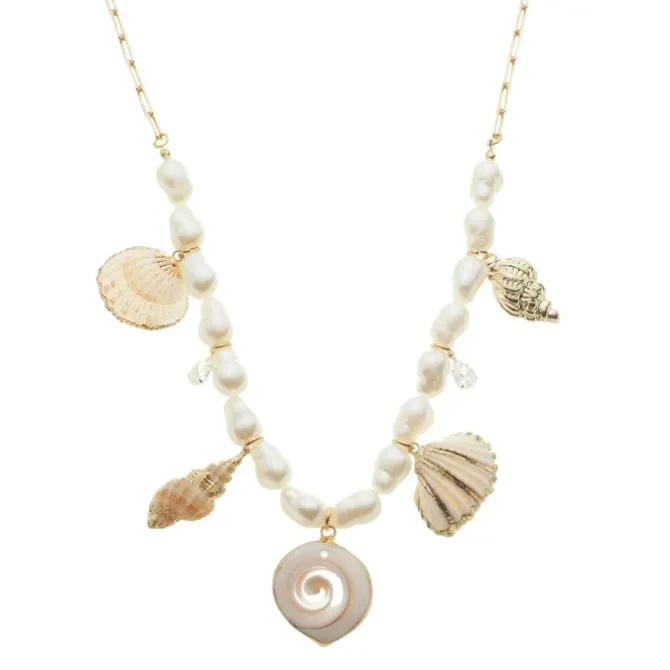 Colar Sofia Elos Pérolas de Água Doce Concha Gota Zircônia Folheado a Ouro 18k