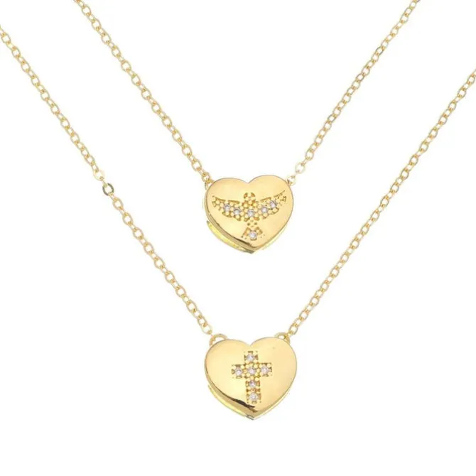 Escapulário Feminino Coração Espirito Santo Folheado a Ouro 18k