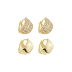 Kit 2 Brincos Argolinhas Emma Zircônias Folheado a Ouro 18k