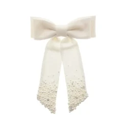 Laço de Cabelo Roberta Linho Off White Bordado de Pérolas