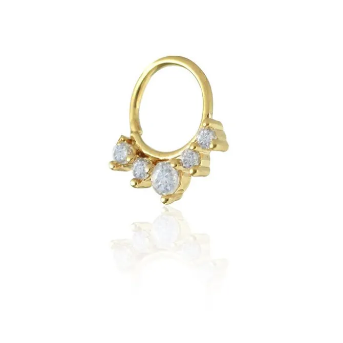 Piercing de Furo Piuka Argola Torção 8mm Lindy Coroa Zircônias Dourado