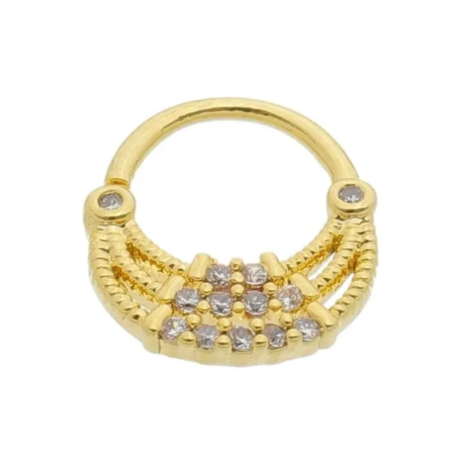 Piercing de Furo Piuka Argola Torção 6mm Bonnie Zircônias Dourado