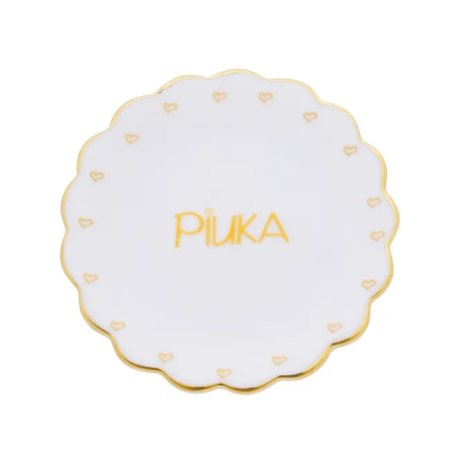 Pratinho Porta Joia do Dia Piuka Porcelana com Filete de Ouro