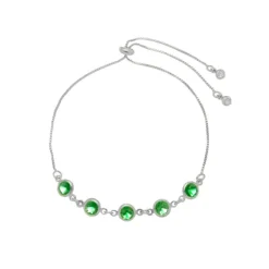 Pulseira Ajustavél Folheada em Ródio Branco Betina Zicônias Esmeralda