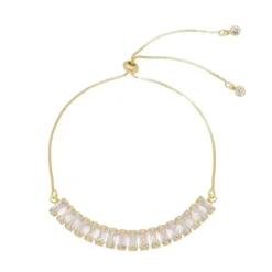 Pulseira Ajustável Folheada a Ouro 18k Taylor Média Zircônia Baguete Cristal