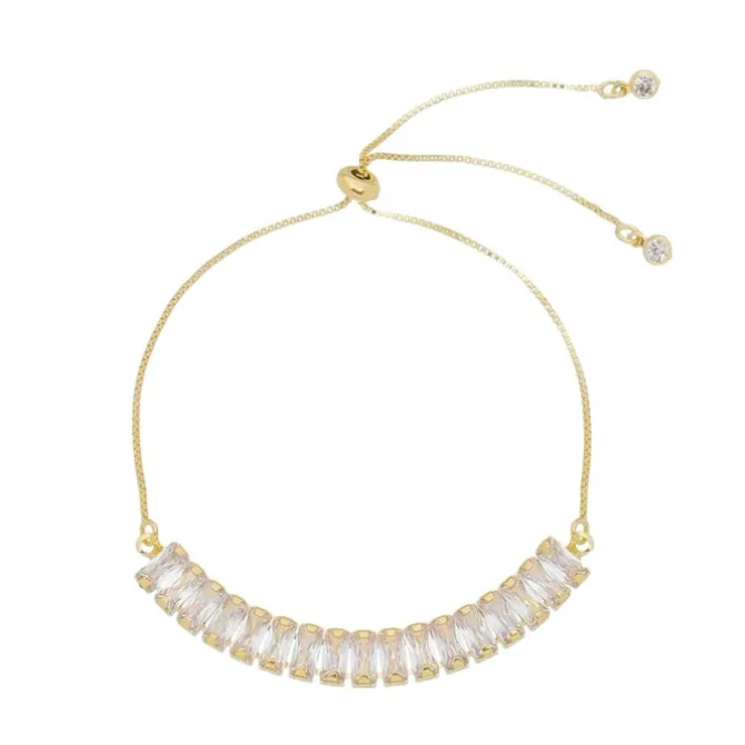 Pulseira Ajustável Folheada a Ouro 18k Taylor Média Zircônia Baguete Cristal