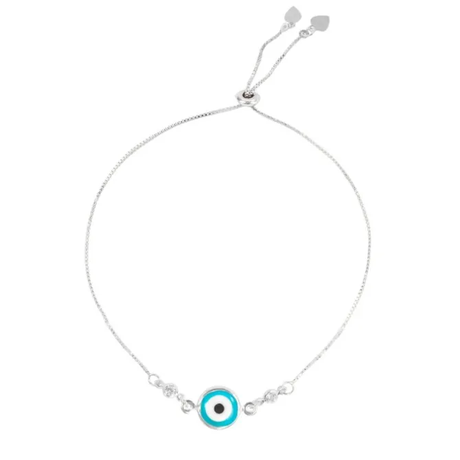 Pulseira Ajustável Folheada em Ródio Branco Olho Grego Avana