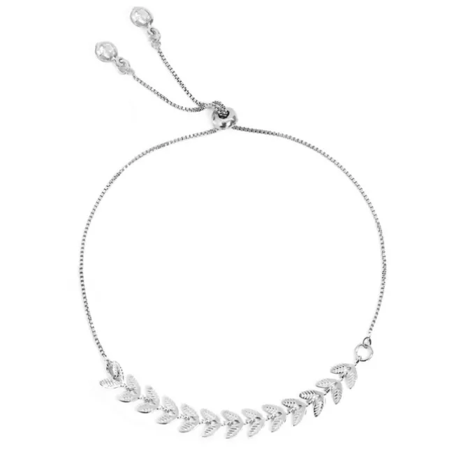 Pulseira Ajustável Folheada em Ródio Branco Kendal Folhinhas
