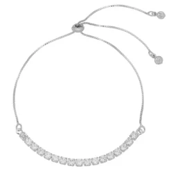 Pulseira Ajustável Folheada em Ródio Branco Riviera Chiara Zircônia Pequena Cristal