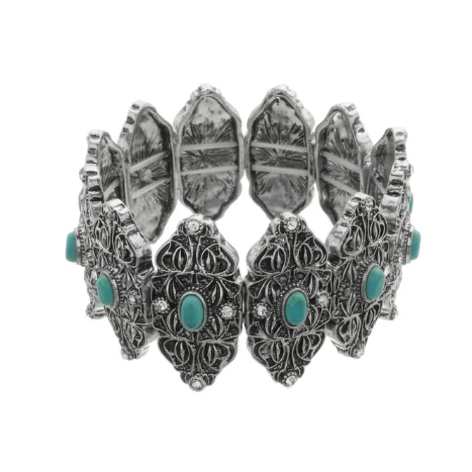 Pulseira Boho Nanda Mini Pedra Turquesa Prata