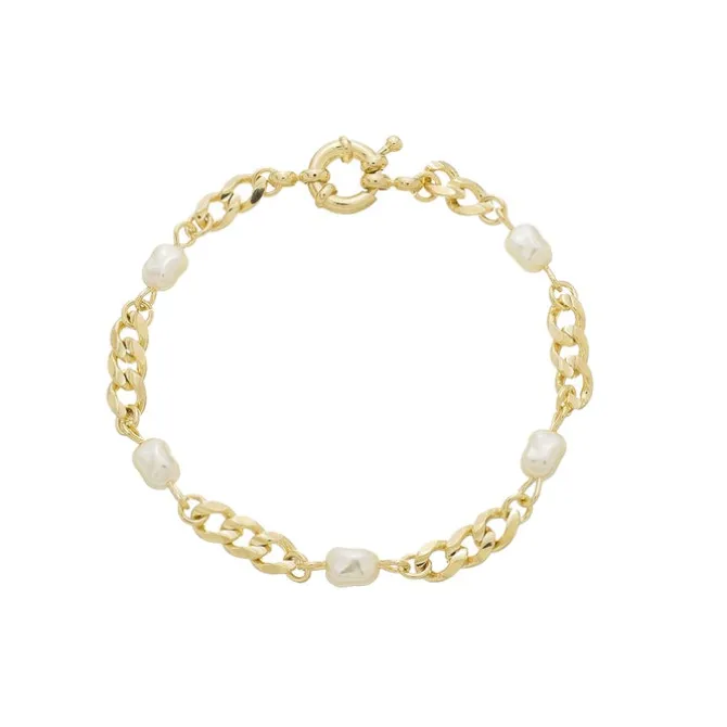 Pulseira Cecília Elos Pérolas Folheado a Ouro 18k