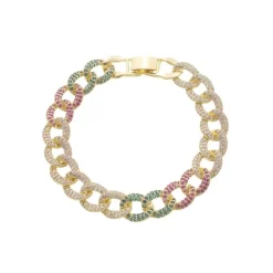 Pulseira de Elos Holly Zircônias Coloridas Folheada a Ouro 18k