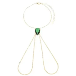 Pulseira de Mão Katerine Gota Esmeralda Folheada a Ouro 18k