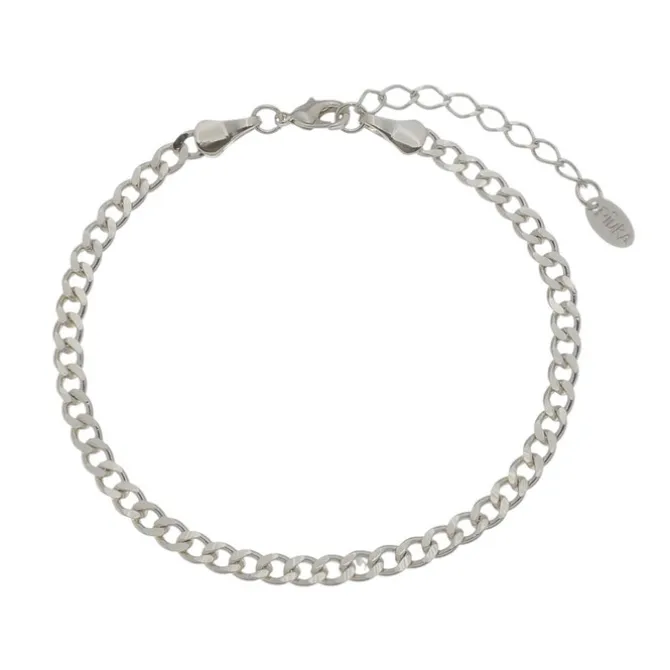 Pulseira Feminina Elos Groumet Folheada em Ródio Branco Lili