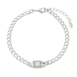 Pulseira Feminina Elos Grumet Zircônias Folheada em Ródio Branco Letizia