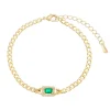 Pulseira Folheada a Ouro 18k Elos Groumet Zircônias Cristais e Esmeralda Letizia