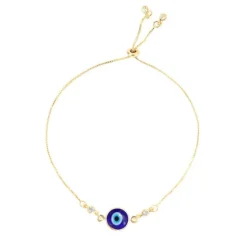 Pulseira Folheada a Ouro 18k Ajustável Olho Grego Ruby Zircônias Cristais