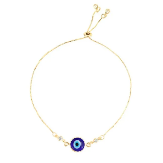 Pulseira Folheada a Ouro 18k Ajustável Olho Grego Ruby Zircônias Cristais