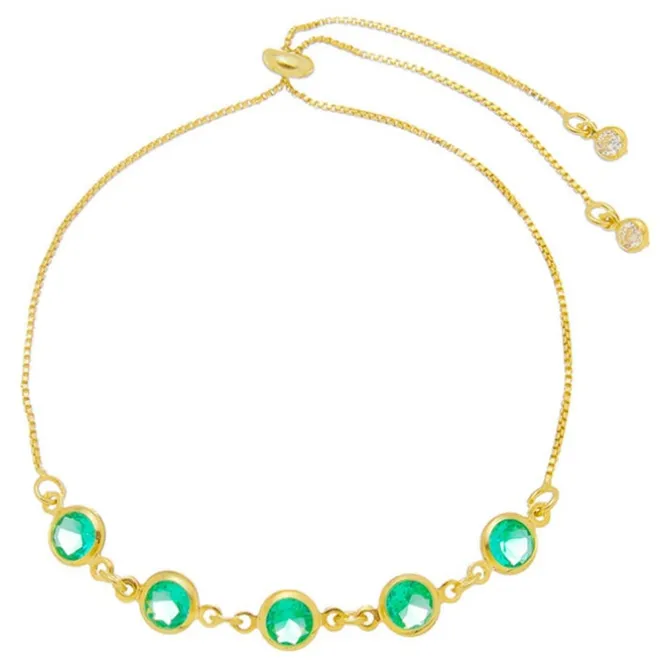 Pulseira Folheada a Ouro 18k Ajustável Zircônias Turmalina Betina