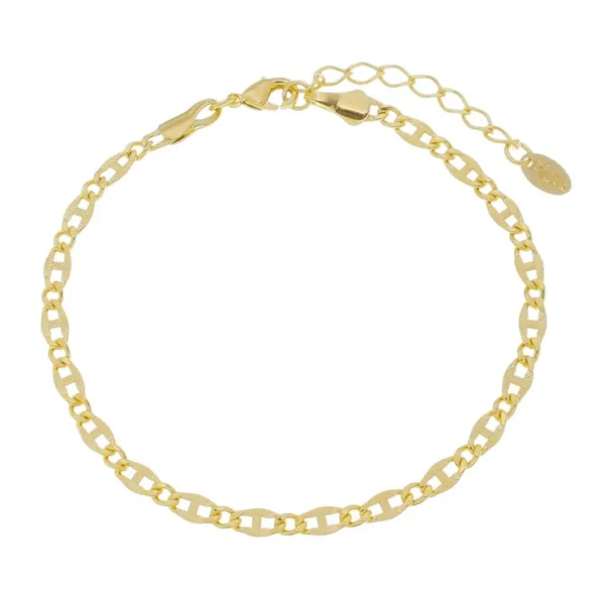 Pulseira Folheada a Ouro 18k Corrente Elos Trabalhada Lu