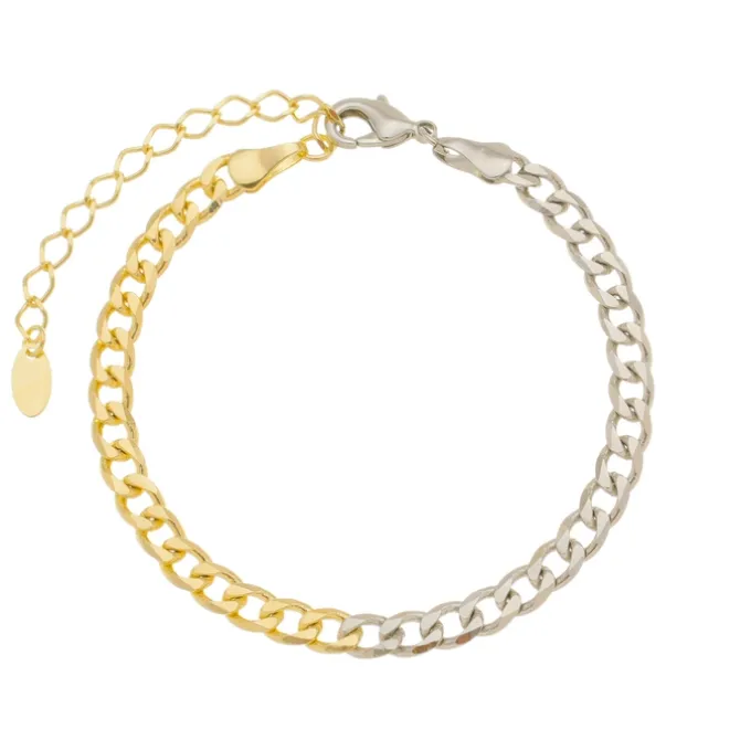 Pulseira Folheada a Ouro 18k e Folheada em Ródio Branco Elos Grumet Frida