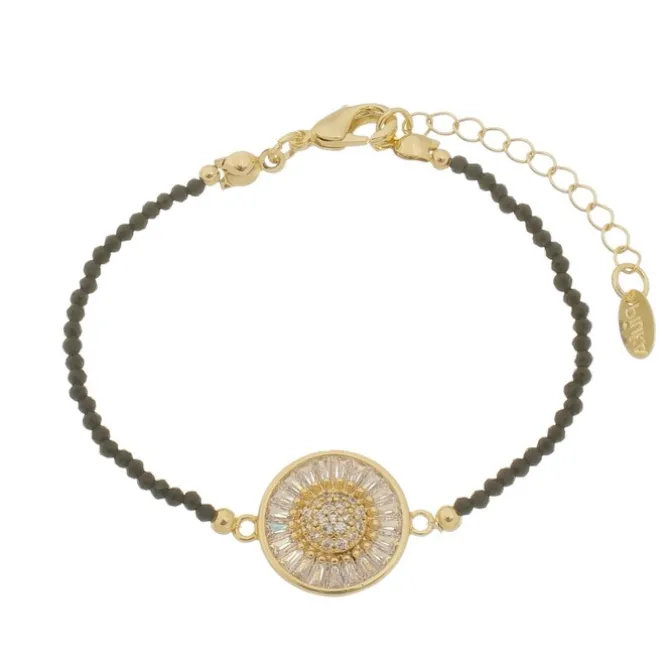 Pulseira Izar Pizza Zircônias Baguete Preta Folheada a Ouro 18k