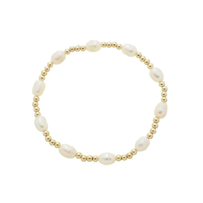 Pulseira Liz Pérolas de Água Doce Bolinhas Folheada a Ouro 18k