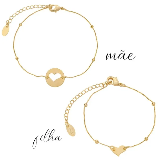 Pulseira Mãe e Filha Ana Luísa Coração Folheadas a Ouro 18k