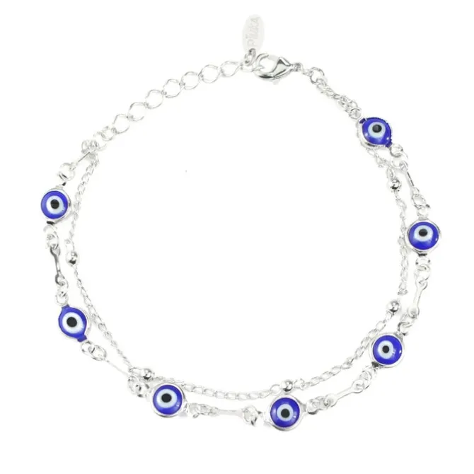 Pulseira Olho Grego 2 Voltas Folheada em Ródio Branco Cecilia