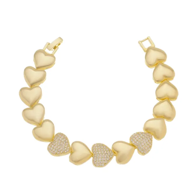 Pulseira Piuka Ana Coração Zircônias Folheada a Ouro 18k