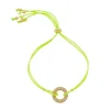 Pulseira Piuka Charlotte Fios de Seda Ajustável Círculo Zircônias Verde Neon Folheada a Ouro 18k