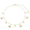 Tornozeleira Coral Conchas e Medalhas Folheada a Ouro 18k