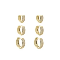 Trio de Brincos Ana Laura Zircônias Foheado a Ouro 18k