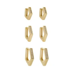 Trio de Brincos Argolinha Patty Zircônias Folheado a Ouro 18k