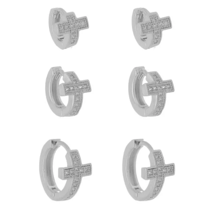 Trio de Brincos Argolinhas Laurie Cruz Zircônias Folheado em Ródio Branco