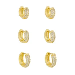 Trio de Brincos Argolinha Dani Zircônias Folheado a Ouro 18k