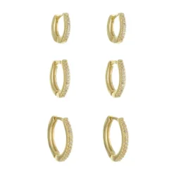 Trio de Brincos Argolinha Kel Zircônias Folheado a Ouro 18k