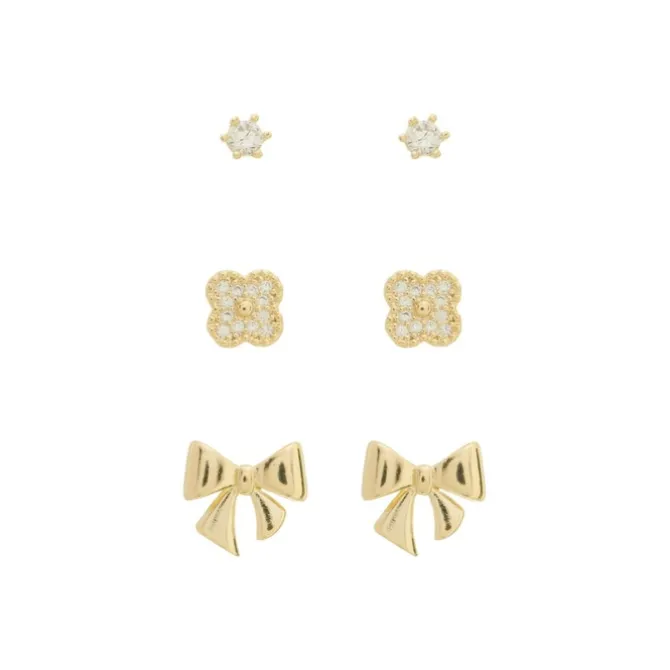 Trio de Brincos Jude Lacinho Ponto de Luz Zircônias Folheado a Ouro 18k