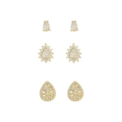 Trio de Brincos Luara Gotas Zircônias Folheado a Ouro 18k