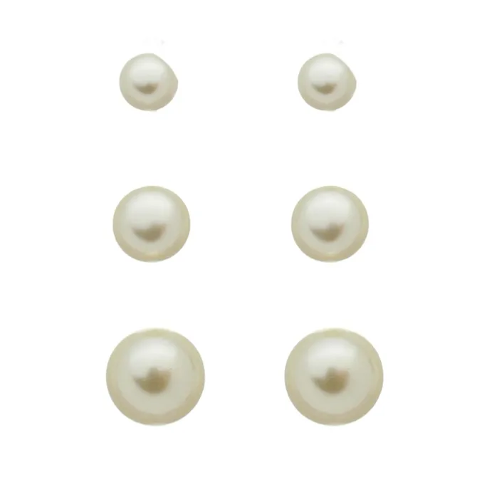 Trio de Brincos Pérolas Folheado em Ródio Branco
